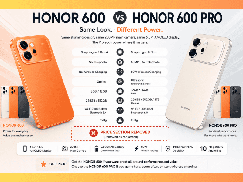 Honor 600 and Honor 600 Pro side by side showing identical design